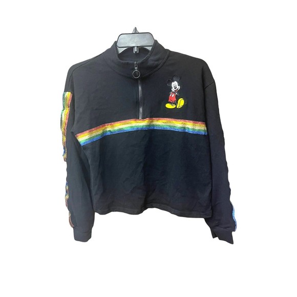 Disney Black Mickey Mouse Rainbow Pride Qtr Zip Cropped Jacket/Shirt L 11-13 - Picture 1 of 5